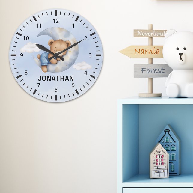 Adorable Teddy Bear Room Boy Große Wanduhr (Von Creator hochgeladen)