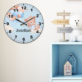 Adorable Teddy Bear with Balloons Große Wanduhr