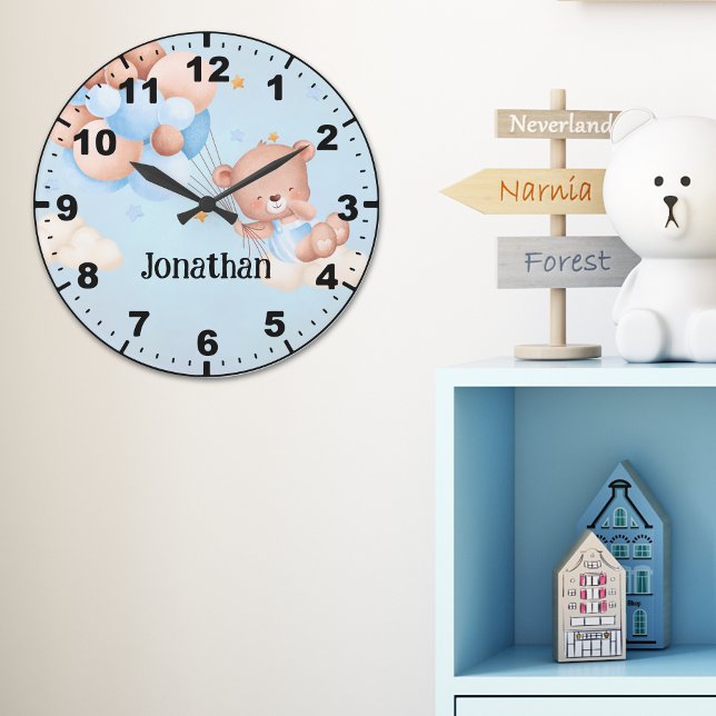Adorable Teddy Bear with Balloons Große Wanduhr (Von Creator hochgeladen)