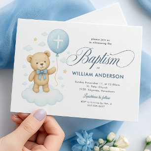 Adorable Teddy Ours Baptême Baptême Invitation