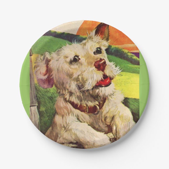 Adorable Terrier Hund der 40er Jahre Pappteller (Vorderseite)