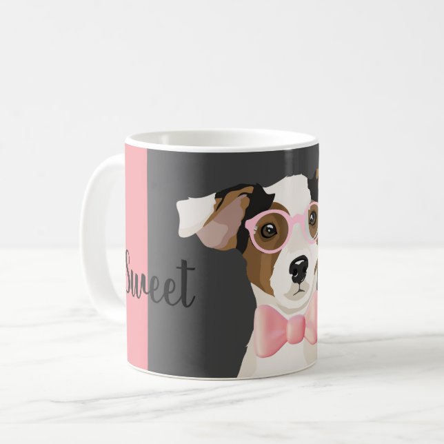 Adorable Terrier Hund mit Brille und Bugs-Krawatte Kaffeetasse (Vorderseite Links)
