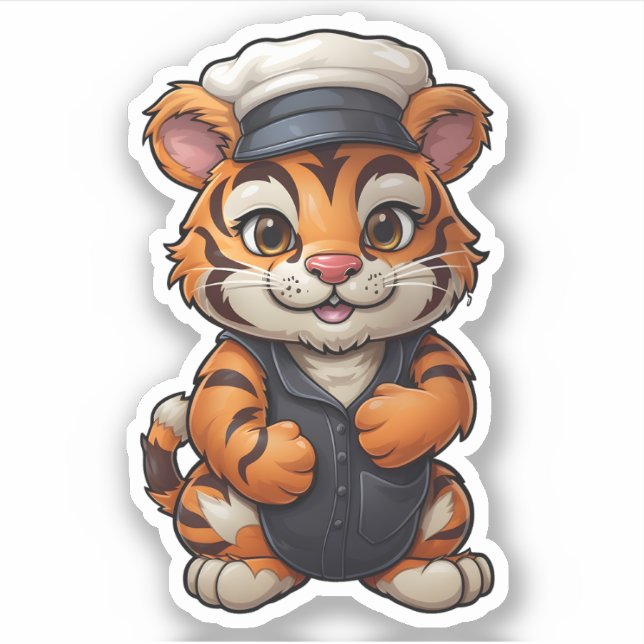Adorable Tiger mit weißem Hut Wildtieriger Aufkleber (Vorderseite)