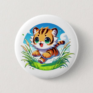 Adorable Tigerkuppe, die durch ein Feld läuft Button