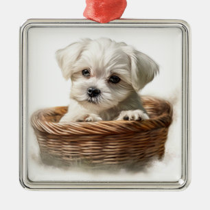 ADORABLE TINTENWEISSE MALTESISCHE PUPPY HUND ORNAMENT AUS METALL