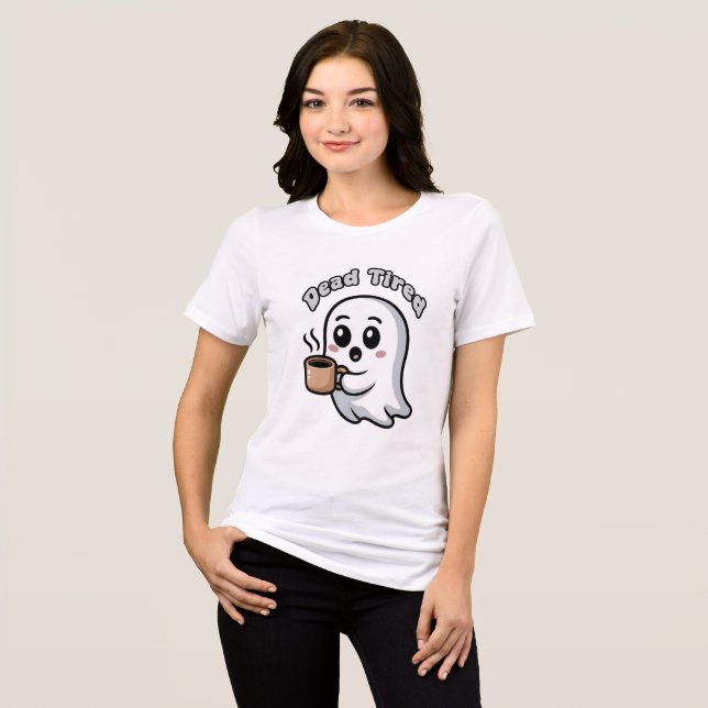 Adorable Tired Ghost Holding Coffee Mug Tri-Blend Shirt (Vorderseite voll)