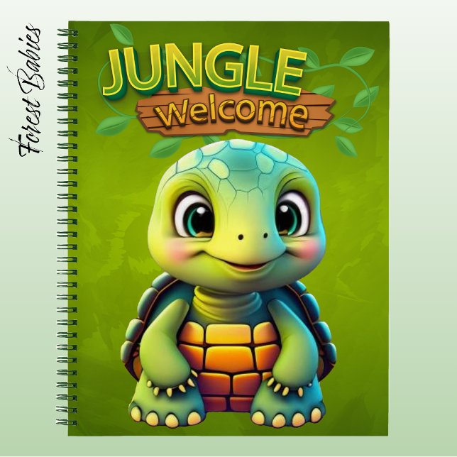 Adorable Tortoise Lover Box Turtle Animal Green 🐢 Notizbuch (Cute Box Turtle "Jungle Welcome" Tortoise Wildlife Animal Cartoon Graphic Stationery Notebook 🐢)