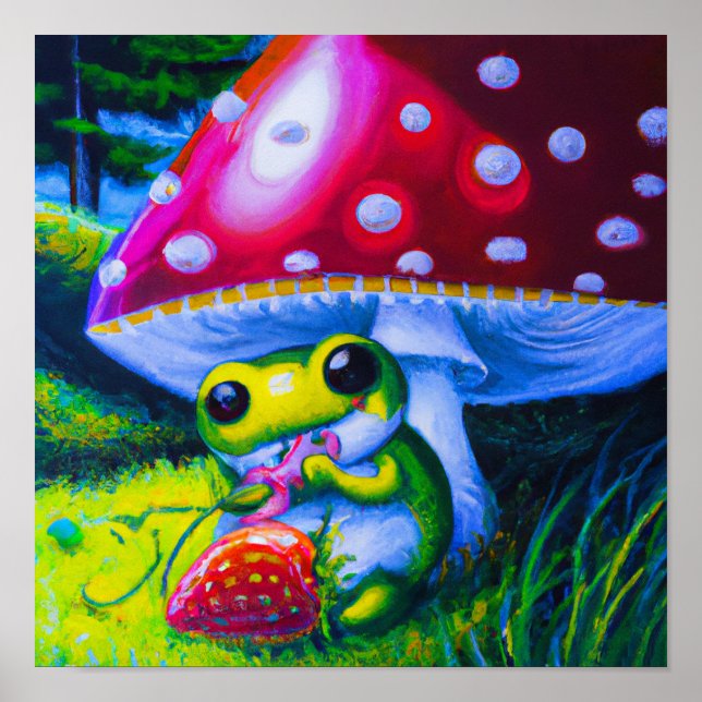 Adorable Tree Frog aß eine Erdbeere Poster (Vorne)