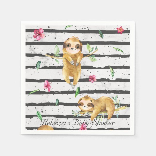 Adorable Tropical Sloth Baby Dusche Personalisiert Serviette (Vorderseite)