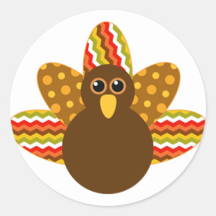 🦃 Adorable Truthahn mit bunten Federn Runder Aufkleber
