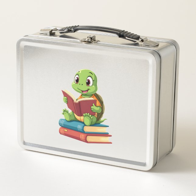 Adorable Turtle Reading Books (2) Metall Brotdose (Vorderseite)