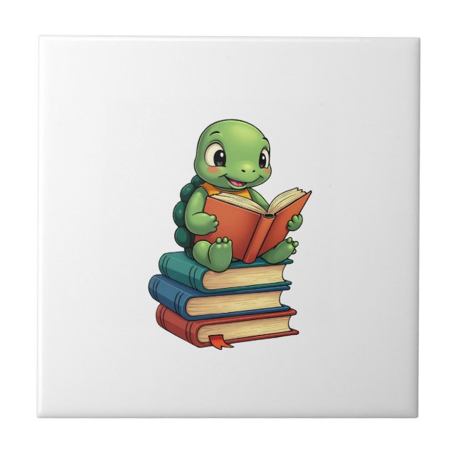 Adorable Turtle Reading Books (3) Fliese (Vorderseite)