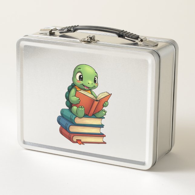 Adorable Turtle Reading Books (3) Metall Brotdose (Vorderseite)