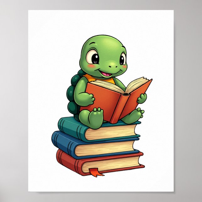 Adorable Turtle Reading Books (3) Poster (Vorne)