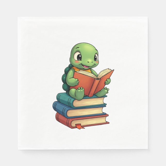 Adorable Turtle Reading Books (3) Serviette (Vorderseite)