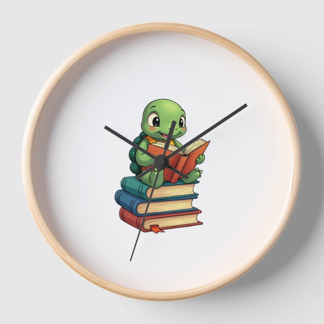 Adorable Turtle Reading Books (3) Uhr (Vorderseite)