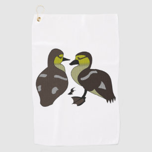 Adorable Twin Baby Duckling Huddling Cartoon Golfhandtuch