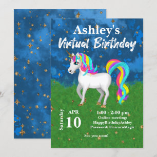 Adorable Unicorn Bright Colors Virtual Birthday Einladung