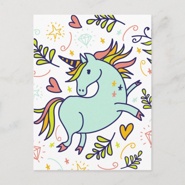 Adorable Unicorn Doodle Postkarte (Vorderseite)