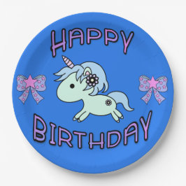 Adorable Unicorn Happy Birthday Ribbon Star Pappteller