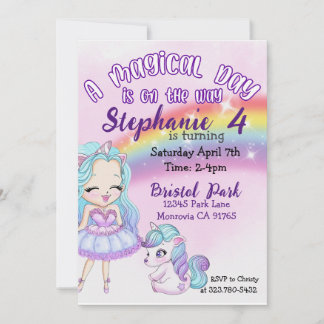 Adorable Unicorn Rainbow Birthday Party Einladung