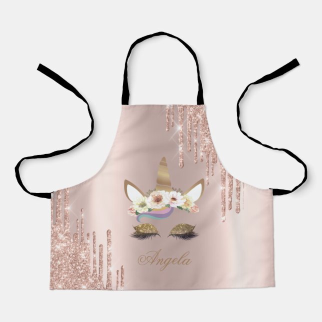 Adorable Unicorn Rose Gold Glitzer Tropfen Schürze (Vorderseite)