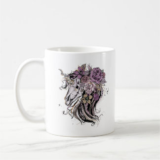 Adorable Unicorn Skull und Blume Boho Kaffeetasse
