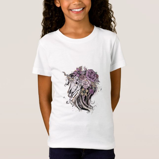 Adorable Unicorn Skull und Blume Boho T-Shirt (Vorderseite)