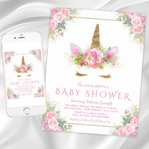 Adorable Unicorn visage Baby Douche Invitations