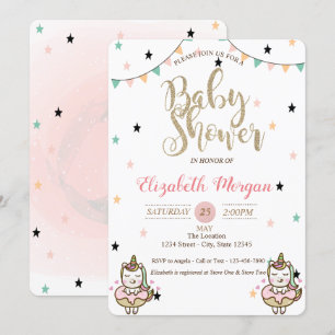 Adorable Unicorne, Stars Baby shower Invitation