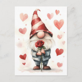 Adorable Valentine's Gnome: mit einer Rose Postkarte