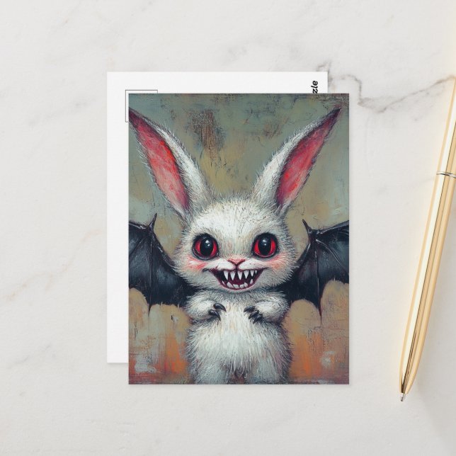 Adorable Vampire Bat Bunny Postkarte (Vorderseite/Rückseite Beispiel)