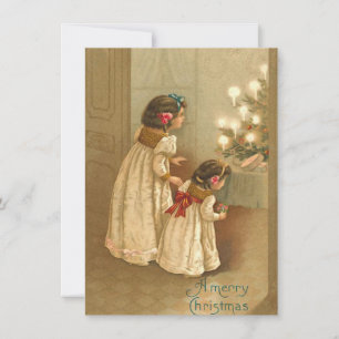 Adorable Viktorianisch Children Vintage Weihnachte Mitteilungskarte
