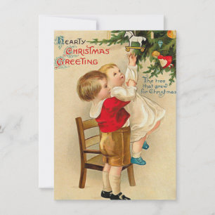 Adorable Viktorianisch Children Vintage Weihnachte Mitteilungskarte