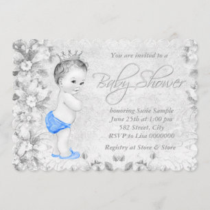 Adorable Vintag Boys Blue and Gray Baby Shower Einladung