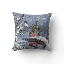 Adorable vintage Joyeux coussin de Noël avec oisea