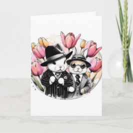Adorable Vintage Osterbanster-Kaninchen Feiertagskarte