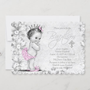 Adorable Vintage Prinzessin Rosa und Graue Taufe Einladung
