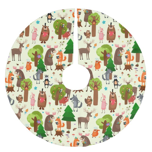 Adorable Waldtiere Polyester Weihnachtsbaumdecke (Vorderseite)