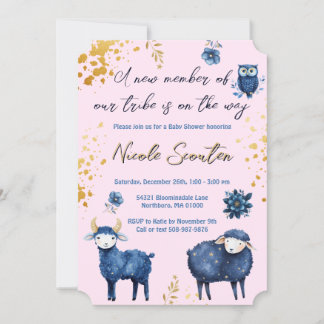 Adorable Waldtiere Tiere Rosa & Navy Blauer Galaxi Einladung