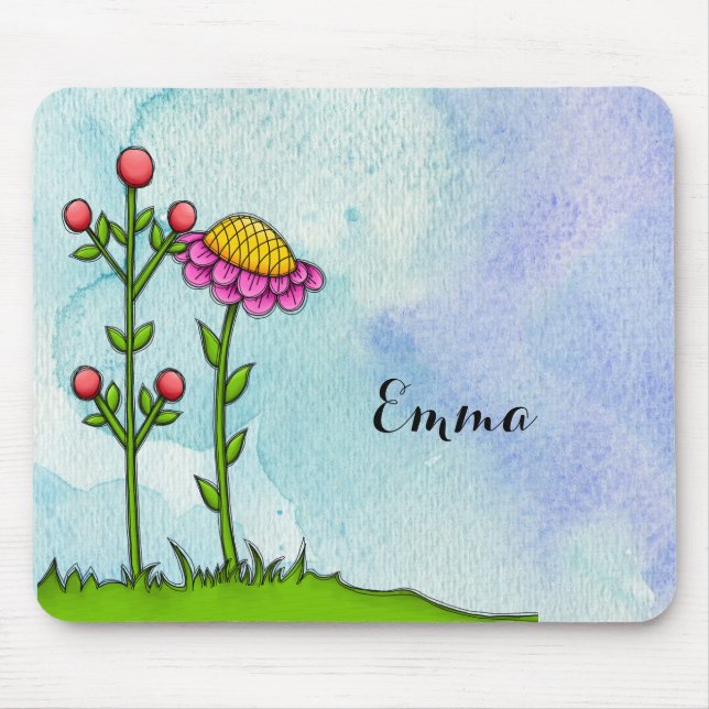 Adorable Wasserfarbe Doodle Blume Mousepad (Vorne)