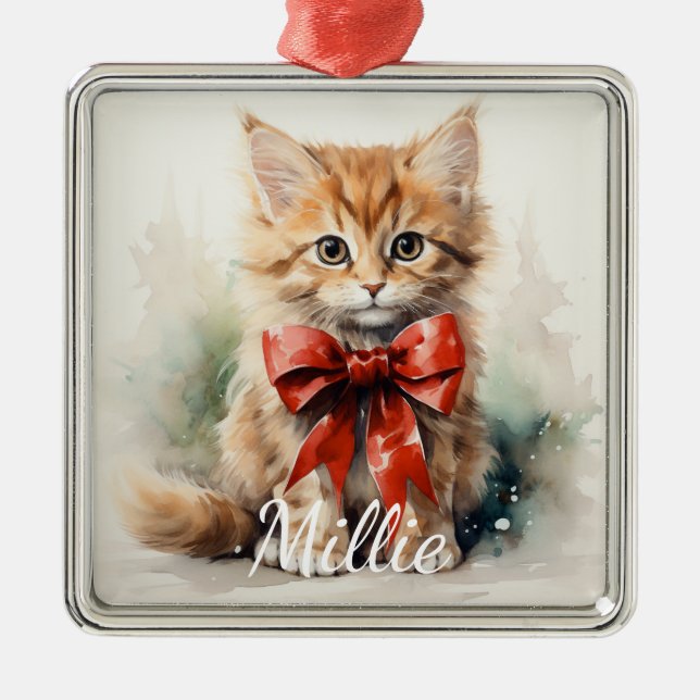 ADORABLE WASSERFARBENTABBY KÜCHE MIT ROTER KLEINE ORNAMENT AUS METALL (Vorne)