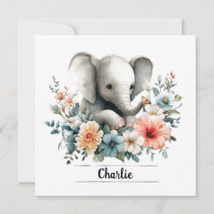 Adorable Watercolor Baby Elefant mit Individuelle Karte