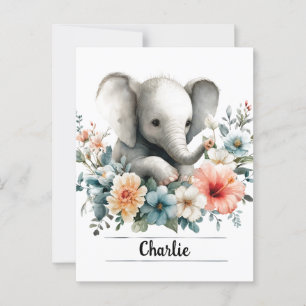 Adorable Watercolor Baby Elefant mit Individuelle Postkarte