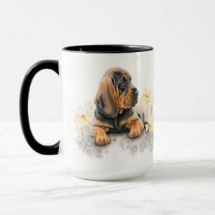 ADORABLE WATERCOLOR BLOODHOUND PUPPENHUND TASSE