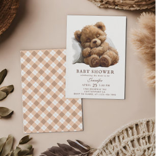 Adorable Watercolor Brown Teddy Bear Baby Dusche Einladung