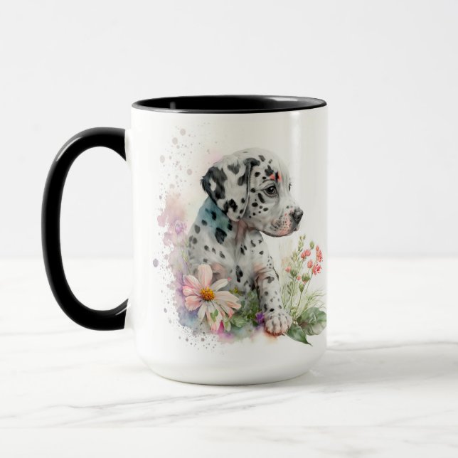 ADORABLE WATERCOLOR DALMATINER PUPPING HUNDE BLUME TASSE (Links)