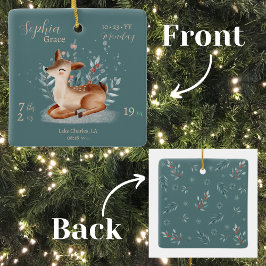 Adorable Watercolor Deer Baby Birth Stats Keramikornament
