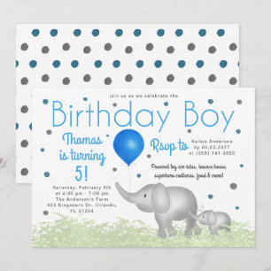 Adorable Watercolor Elephants Boy Birthday Party Einladung