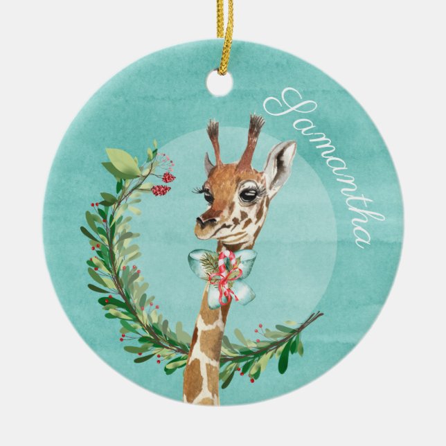 Adorable Watercolor Giraffe Personalisiert Keramik Ornament (Vorne)